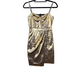 Zara Dress Womens S Metallic Gold Spagetthi Strap Pleated Mini Party‎ Cocktail